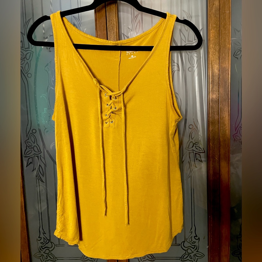 Soho Yellow Criss Cross Lace Up Top